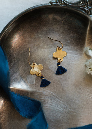 Gold Clover Tassel Earrings