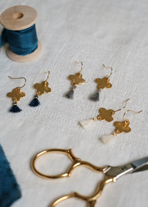 Gold Clover Tassel Earrings