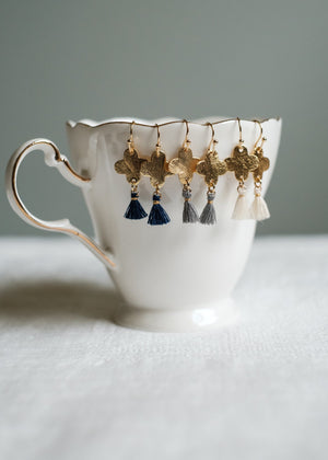 Gold Clover Tassel Earrings