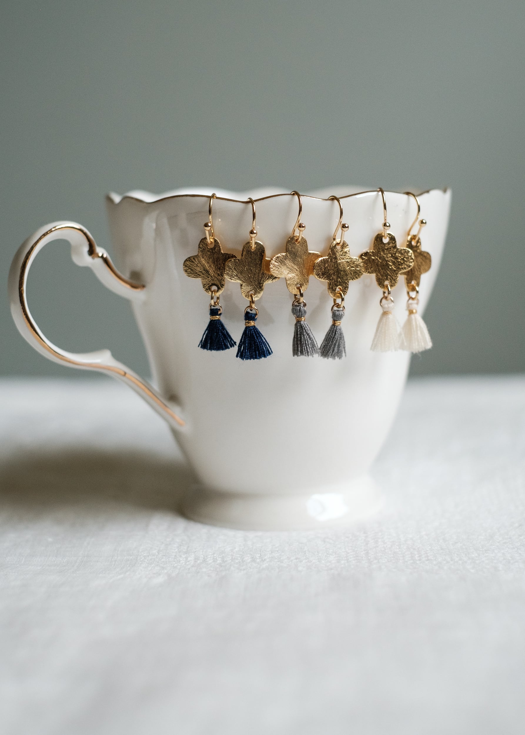 Gold Clover Tassel Earrings