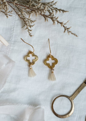 Gold Clover Micro Tassel Earrings