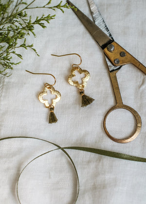 Gold Clover Micro Tassel Earrings