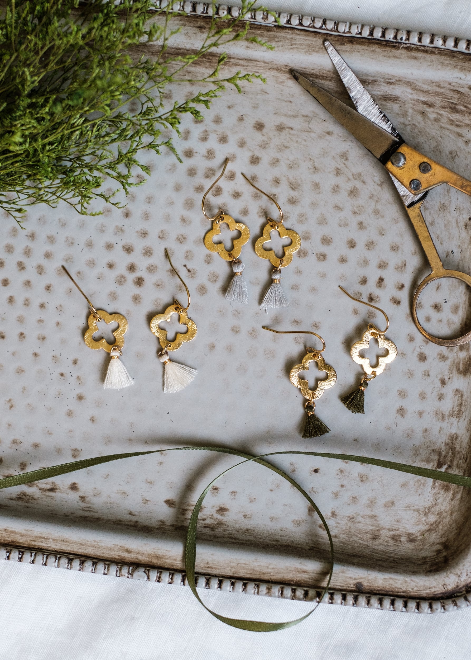 Gold Clover Micro Tassel Earrings