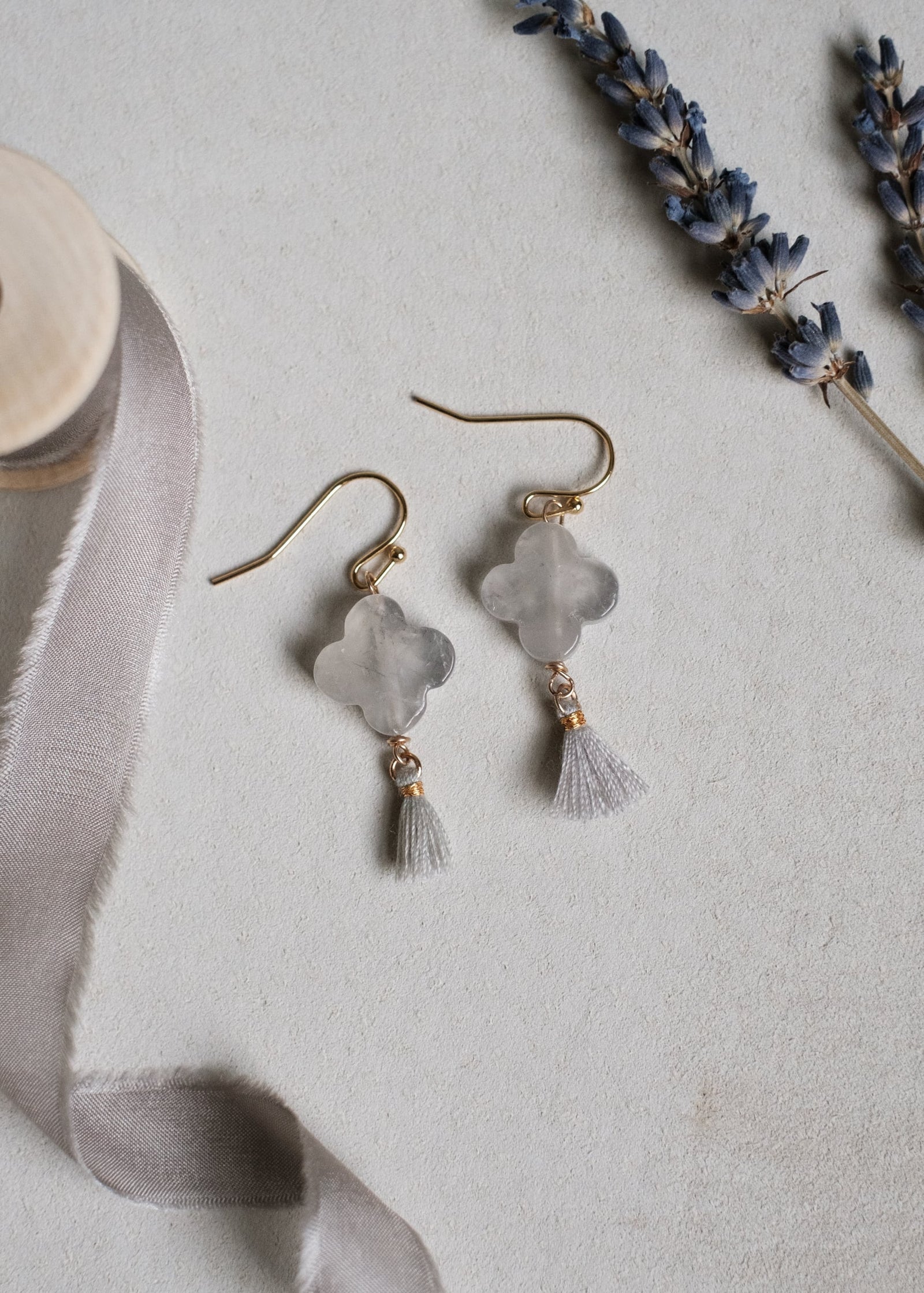 Gray Chalcedony Clover Earrings