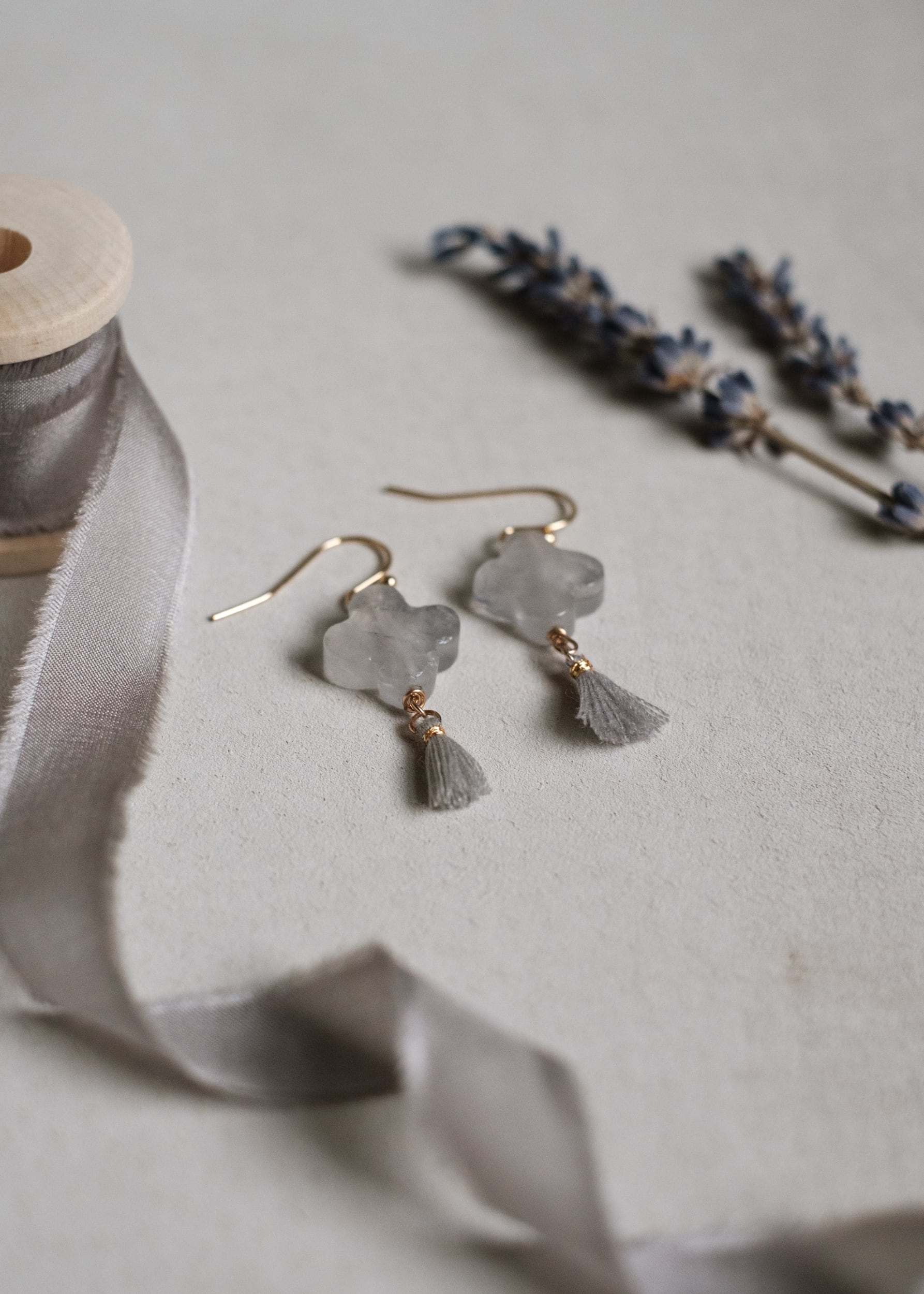 Gray Chalcedony Clover Earrings