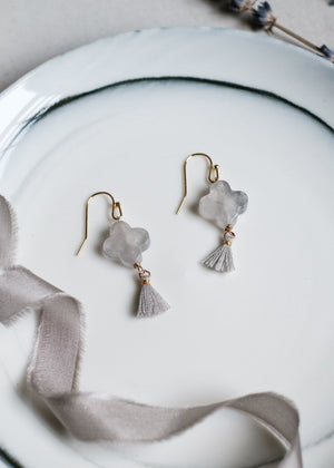 Gray Chalcedony Clover Earrings