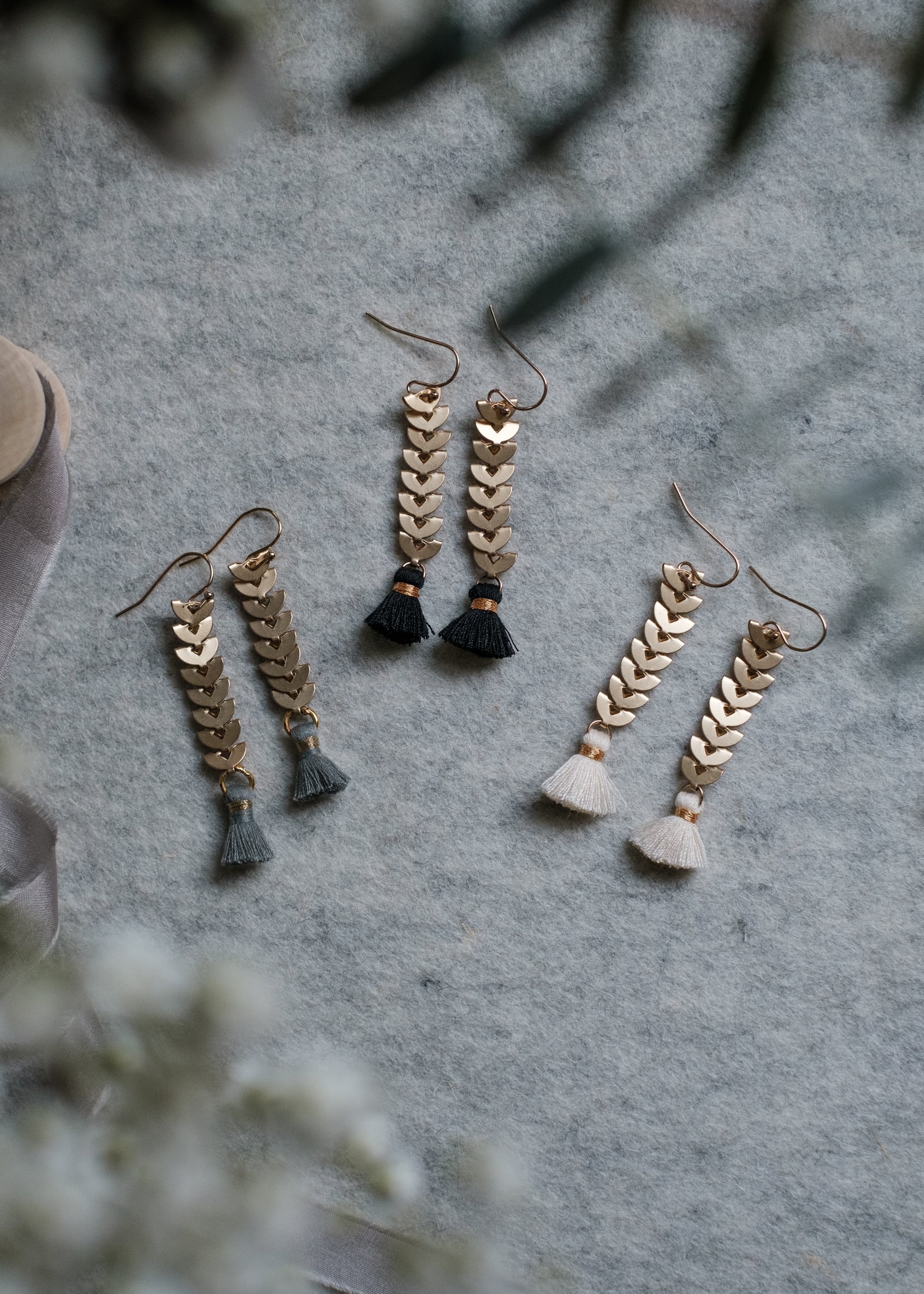 Fishbone Chain Tassel Earrings