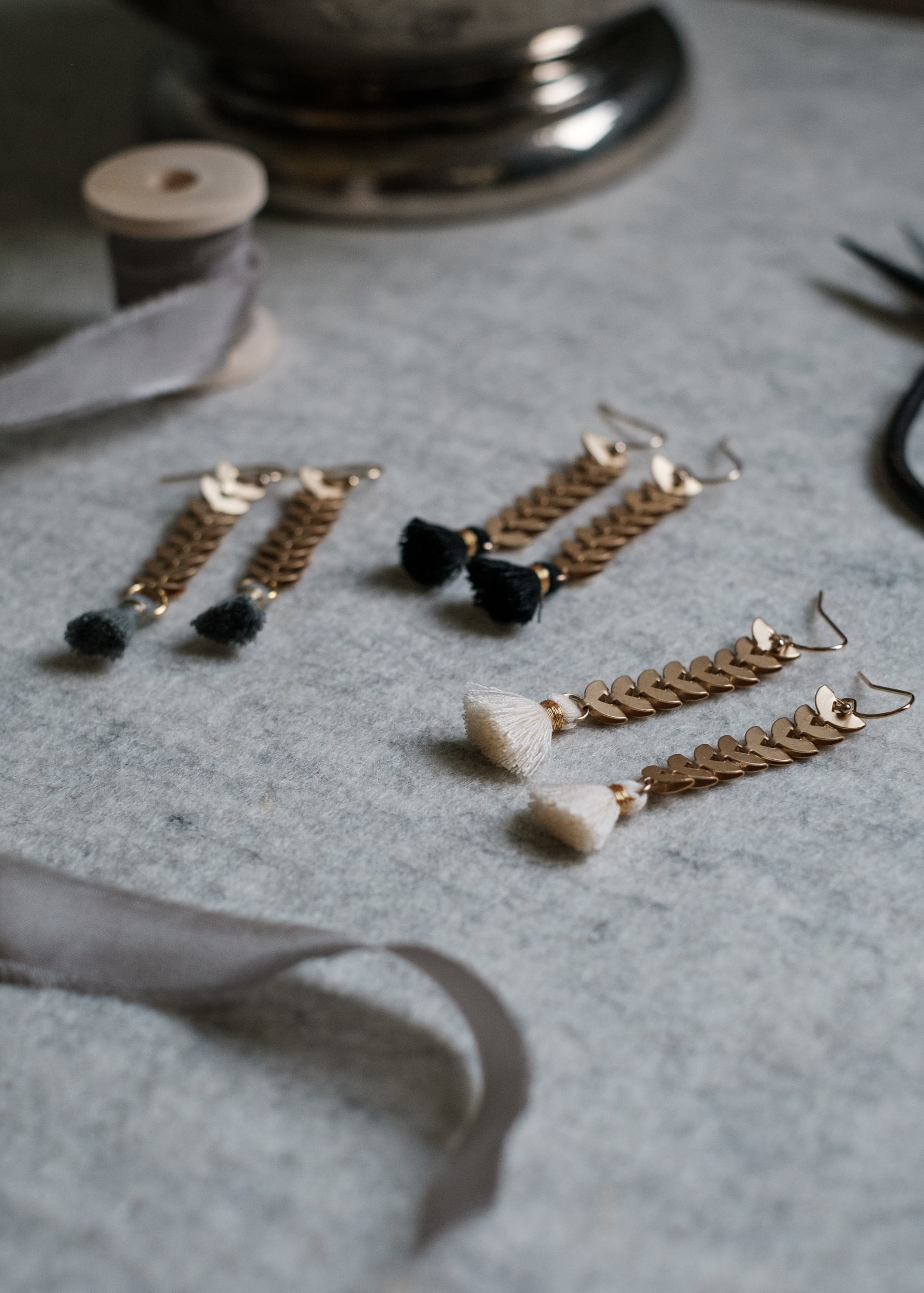 Fishbone Chain Tassel Earrings