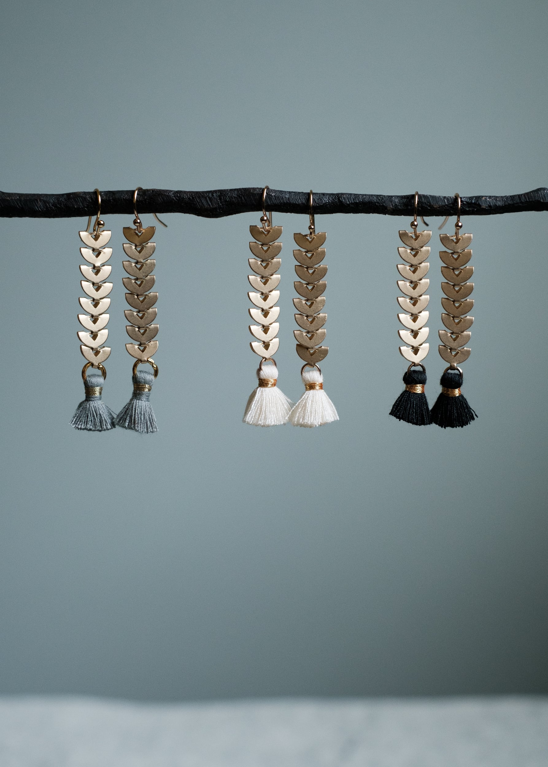Fishbone Chain Tassel Earrings