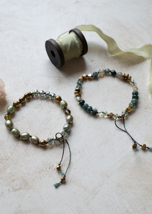 Olive Pearl and Moss Agate Adjustable Bracelet by Atelier 363, photo b