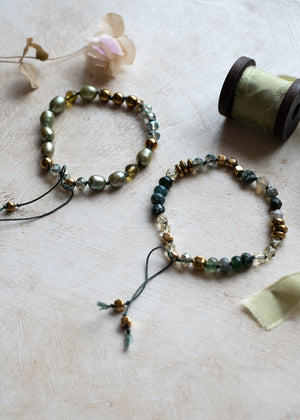 Olive Pearl and Moss Agate Adjustable Bracelet by Atelier 363, photo a
