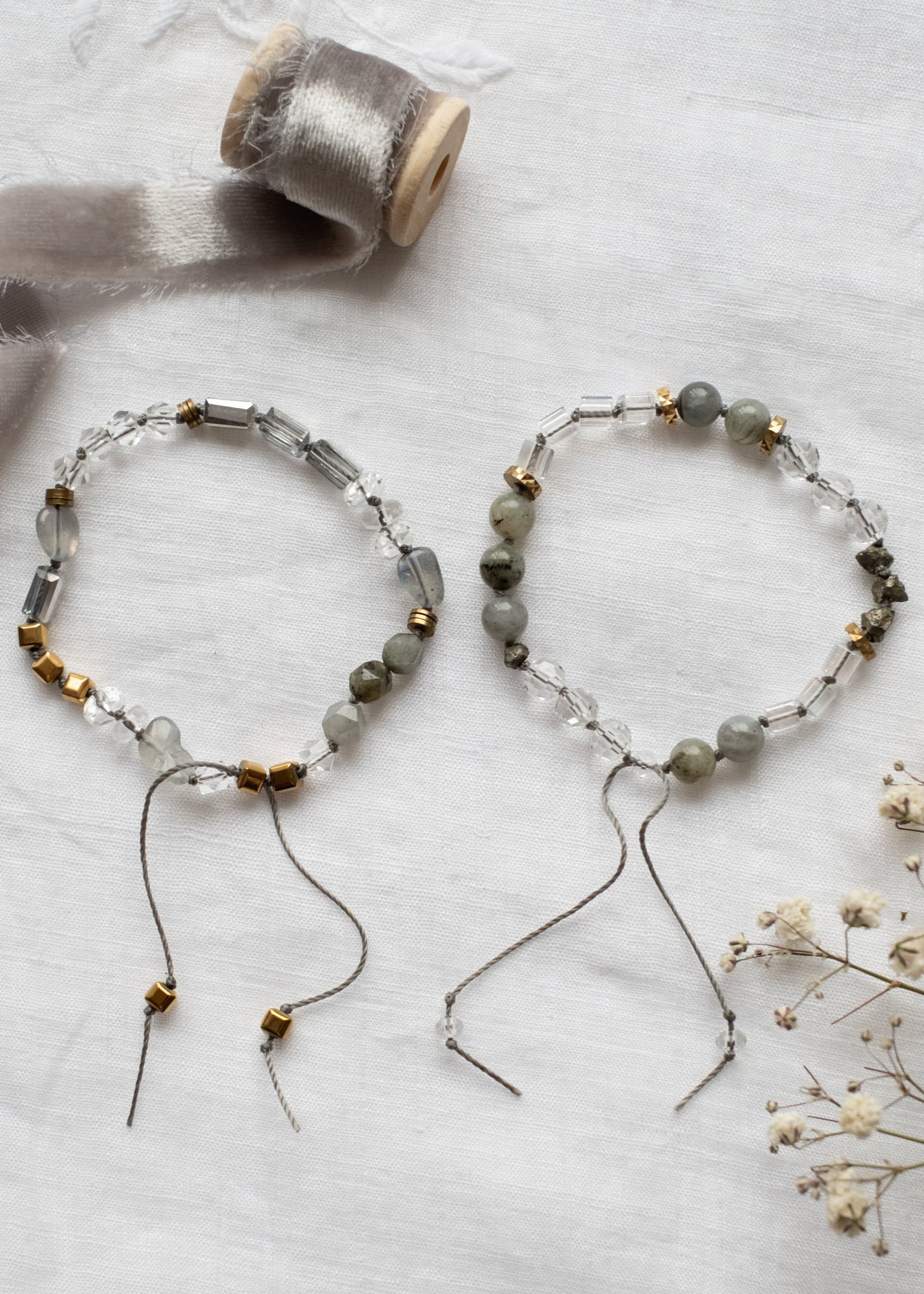 Labradorite and Crystal Quartz Adjustable Bracelet by Atelier 363, photo a