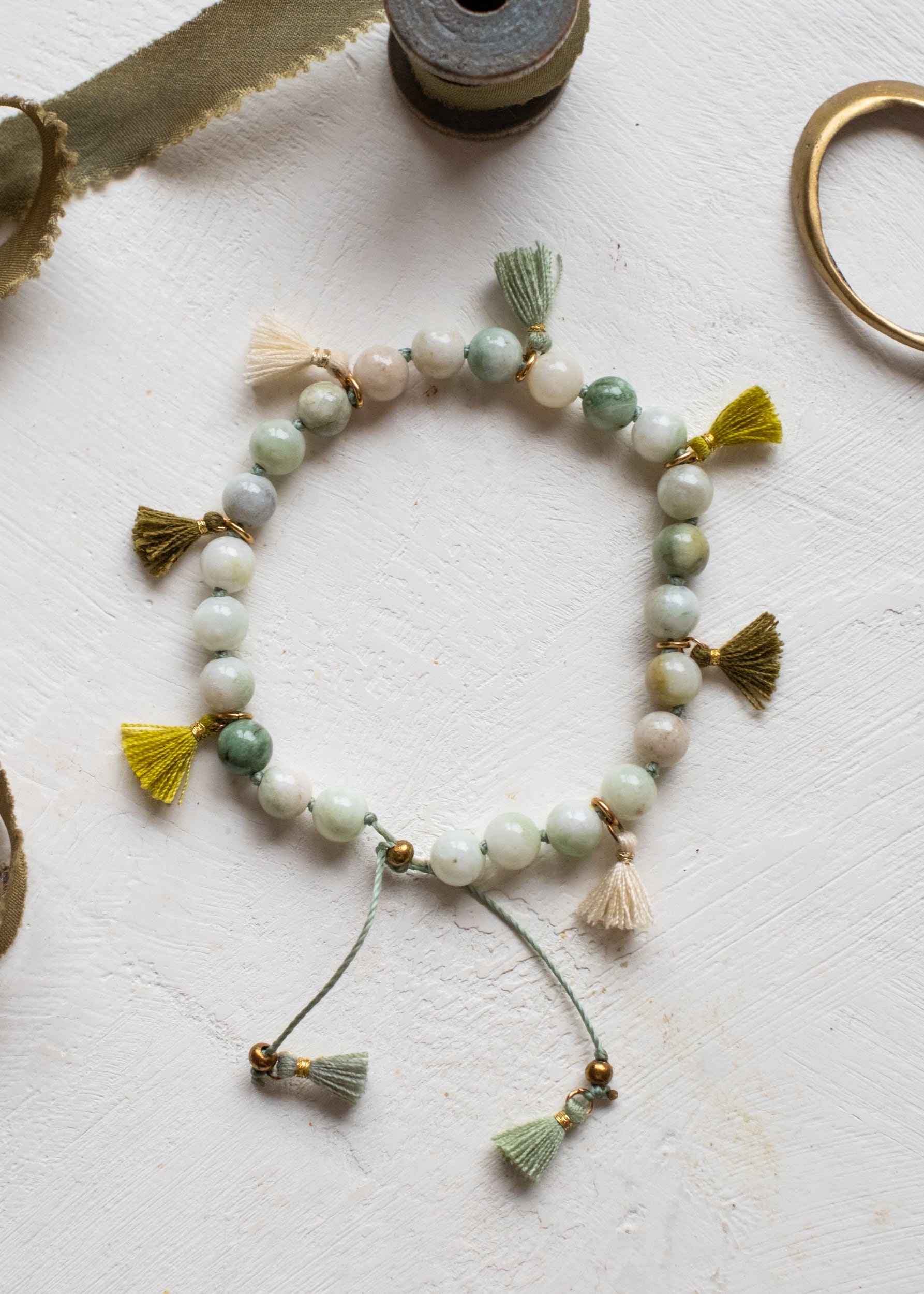 Jade Tassel and Prehnite Adjustable Bracelet by Atelier 363, photo c