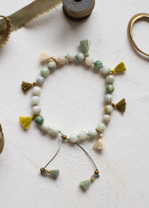 Jade Tassel and Prehnite Adjustable Bracelet by Atelier 363, photo c