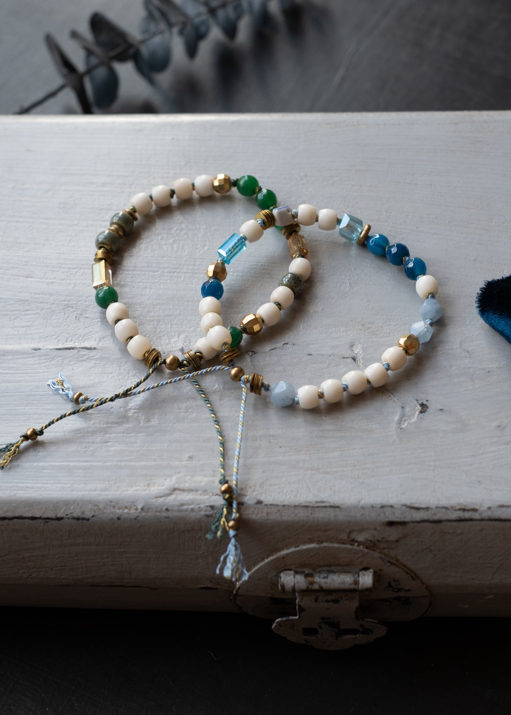 Bone and Jade Adjustable Bracelet in Green or Blue by Atelier 363, photo b