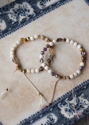 Bone and Crystal Adjustable Bracelet in Cream or Lavender by Atelier 363, photo a