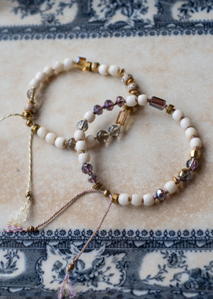 Bone and Crystal Adjustable Bracelet in Cream or Lavender by Atelier 363, photo b