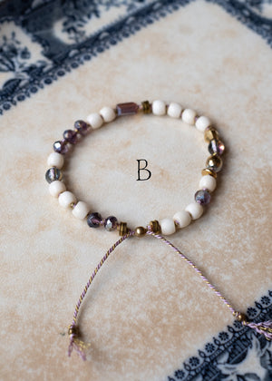 Bone and Crystal Adjustable Bracelet in Cream or Lavender by Atelier 363, photo e