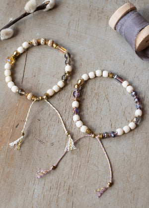 Bone and Crystal Adjustable Bracelet in Cream or Lavender by Atelier 363, photo c