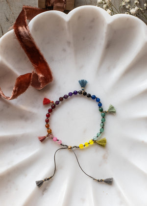 Rainbow Agate Tassel Adjustable Bracelet by Atelier 363, photo a