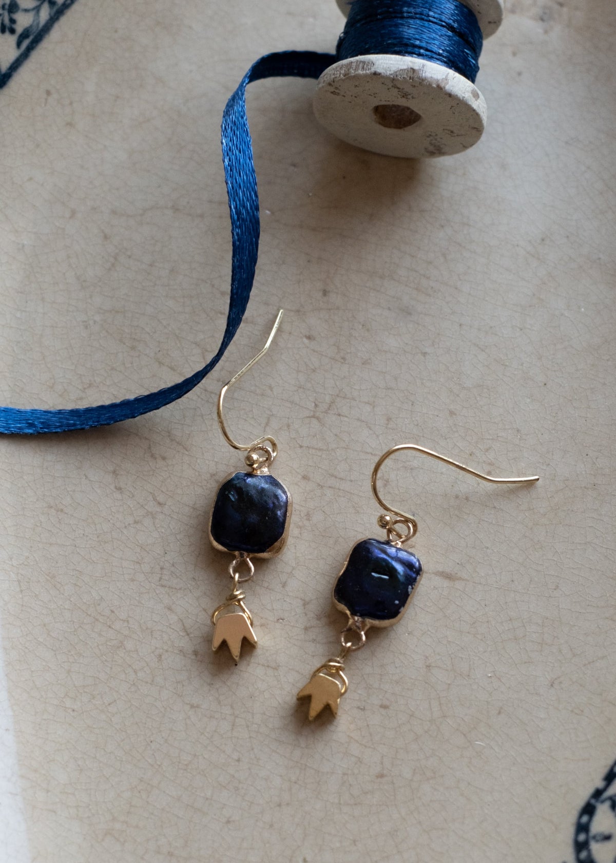 Indigo Pearl and Golden Tulip Earrings by Atelier 363, photo a