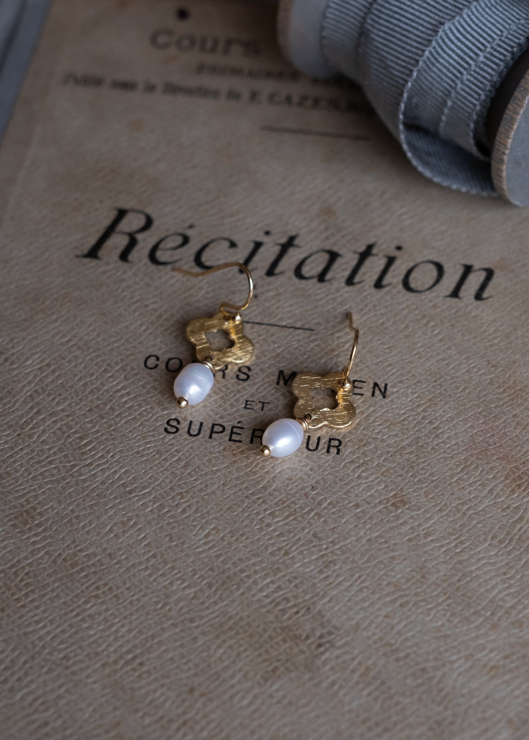 Golden Quatrefoil Pearl Drops by Atelier 363, photo b
