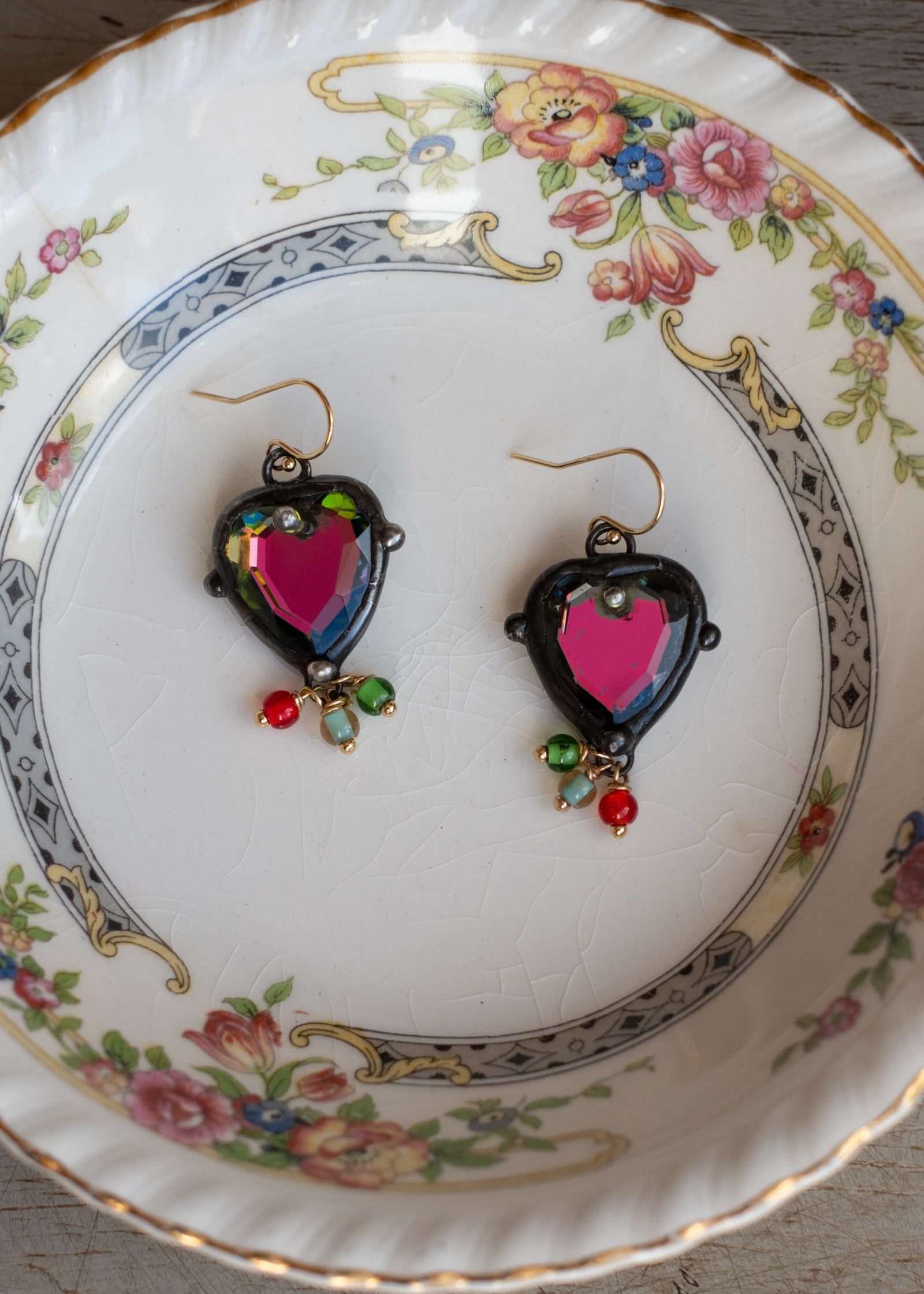 Iridescent Crystal Heart Earrings by Atelier 363, photo a