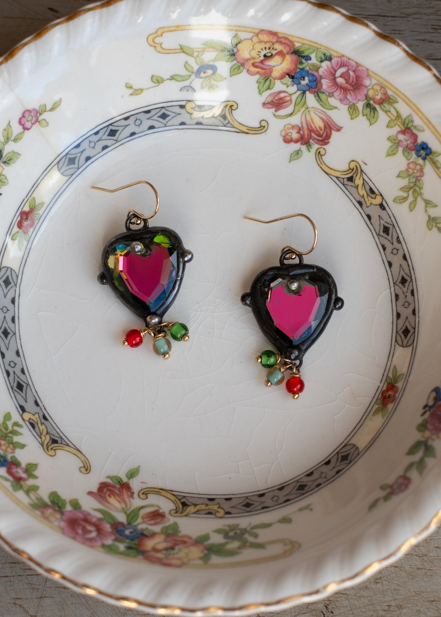 Iridescent Crystal Heart Earrings by Atelier 363, photo a