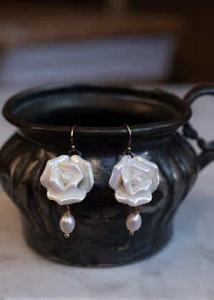 Ceramic Rose and Pearl Earrings by Atelier 363, photo a