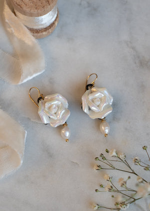 Ceramic Rose and Pearl Earrings by Atelier 363, photo d