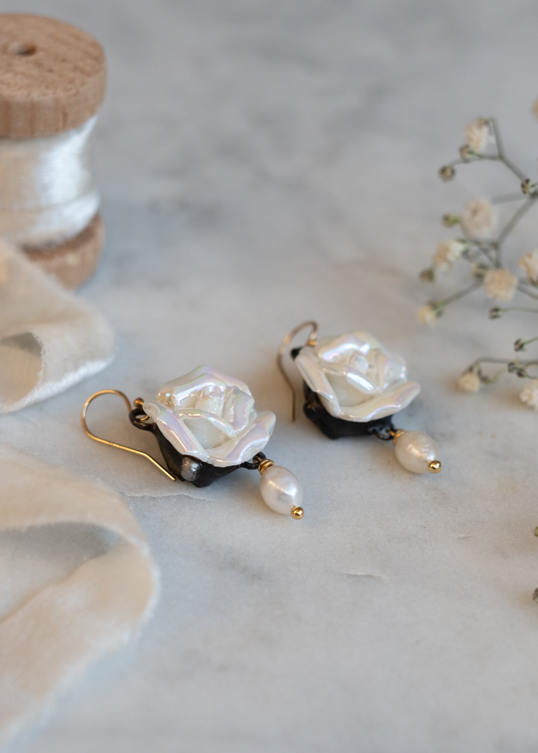 Ceramic Rose and Pearl Earrings by Atelier 363, photo f