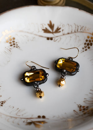 Golden Amber Crystal Earrings by Atelier 363, photo a