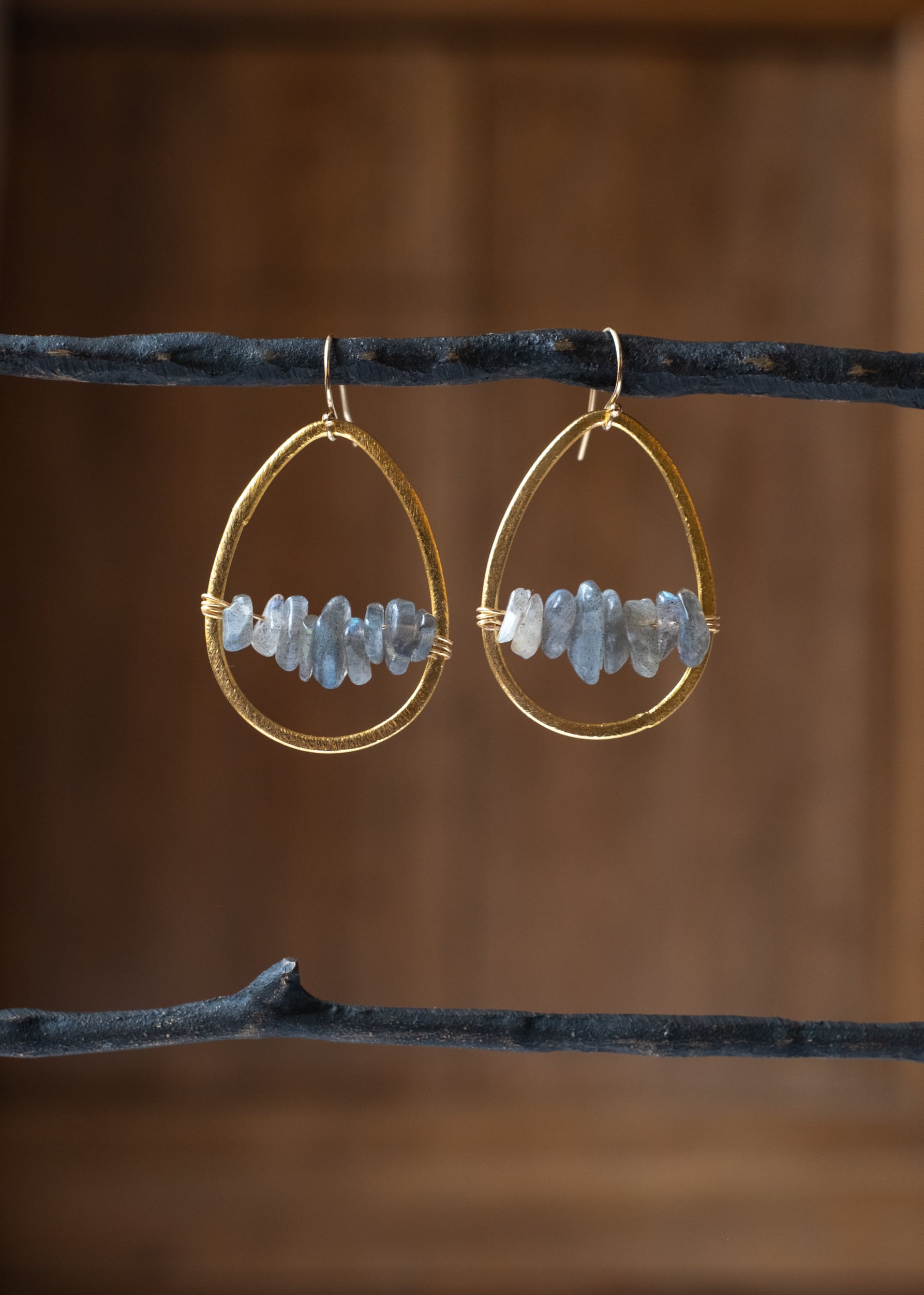 Labradorite Teardrop Hoop Earrings by Atelier 363, photo d