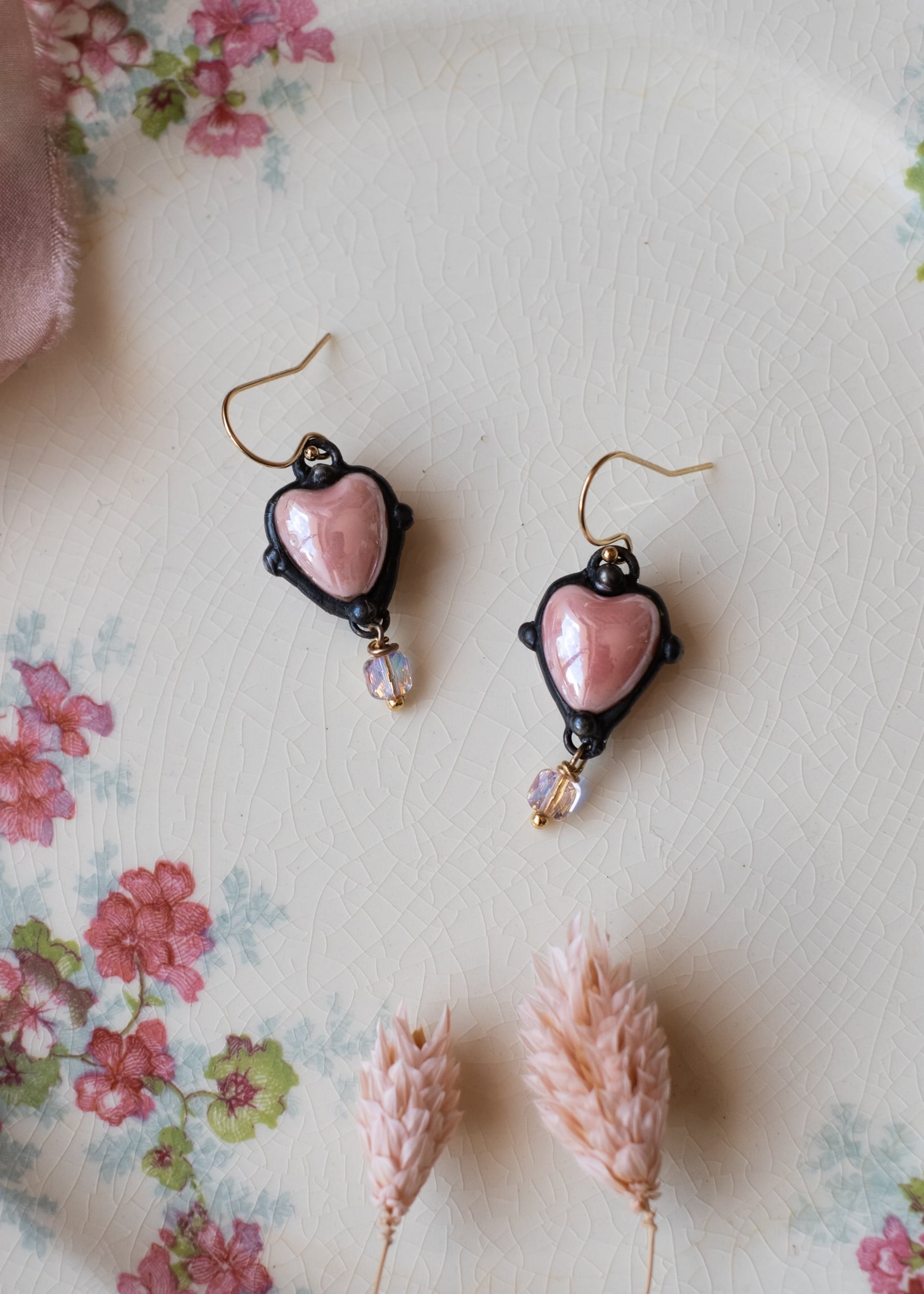 Blush Pink Ceramic Heart Earrings by Atelier 363, photo a