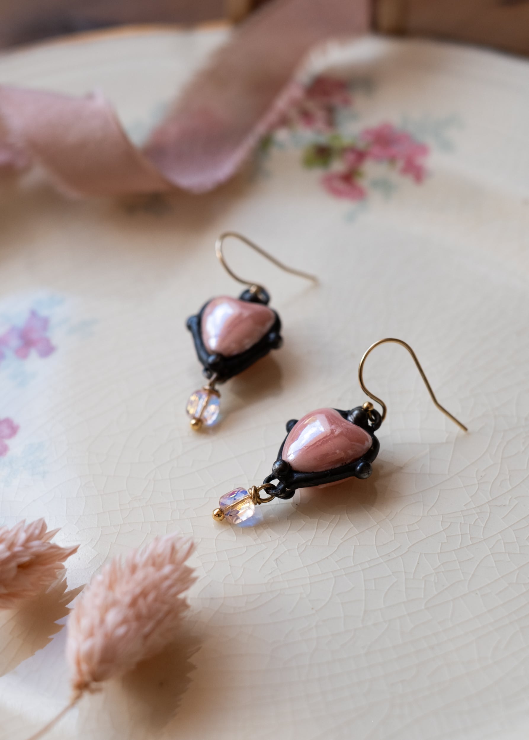Blush Pink Ceramic Heart Earrings by Atelier 363, photo c