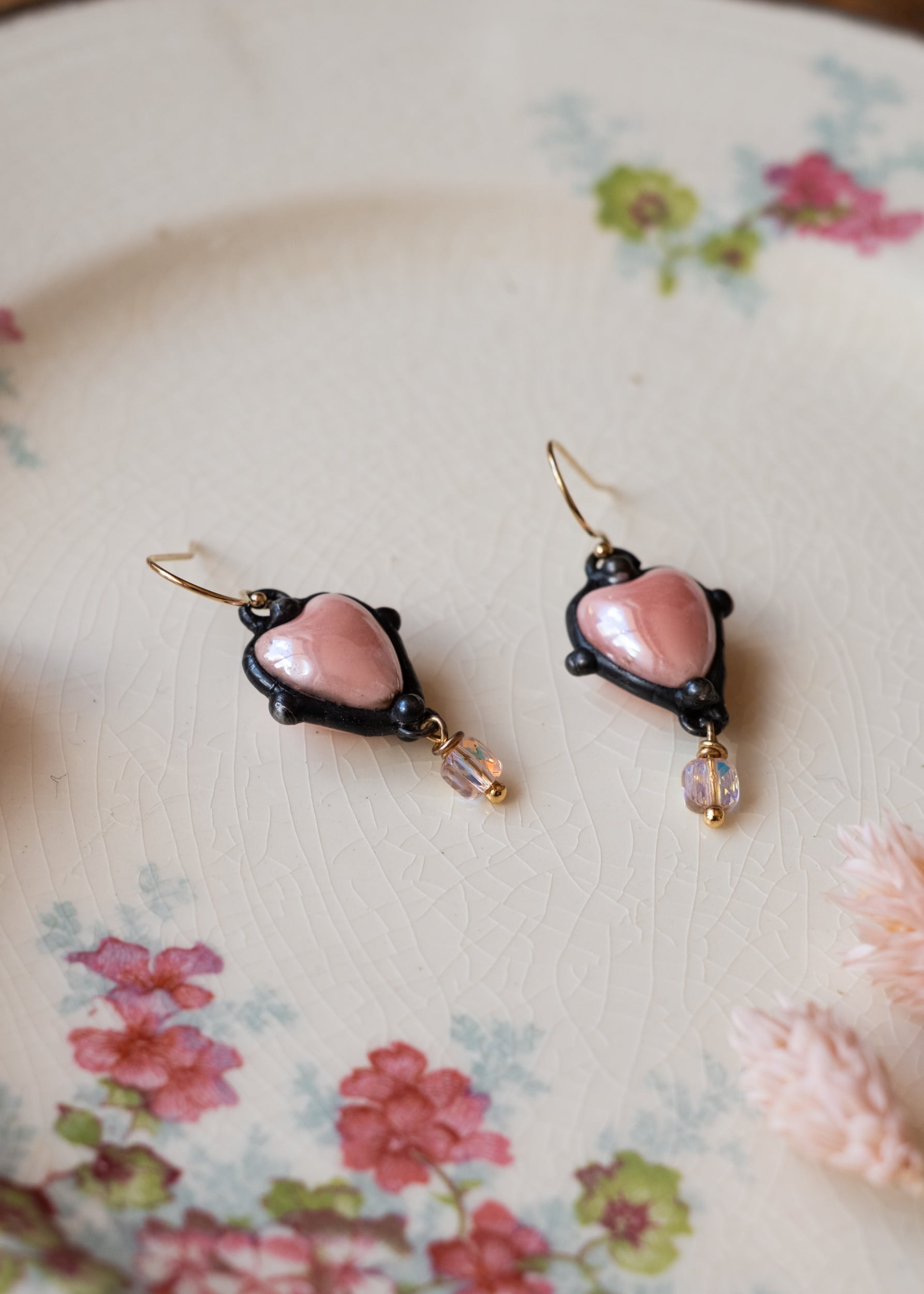 Blush Pink Ceramic Heart Earrings by Atelier 363, photo d