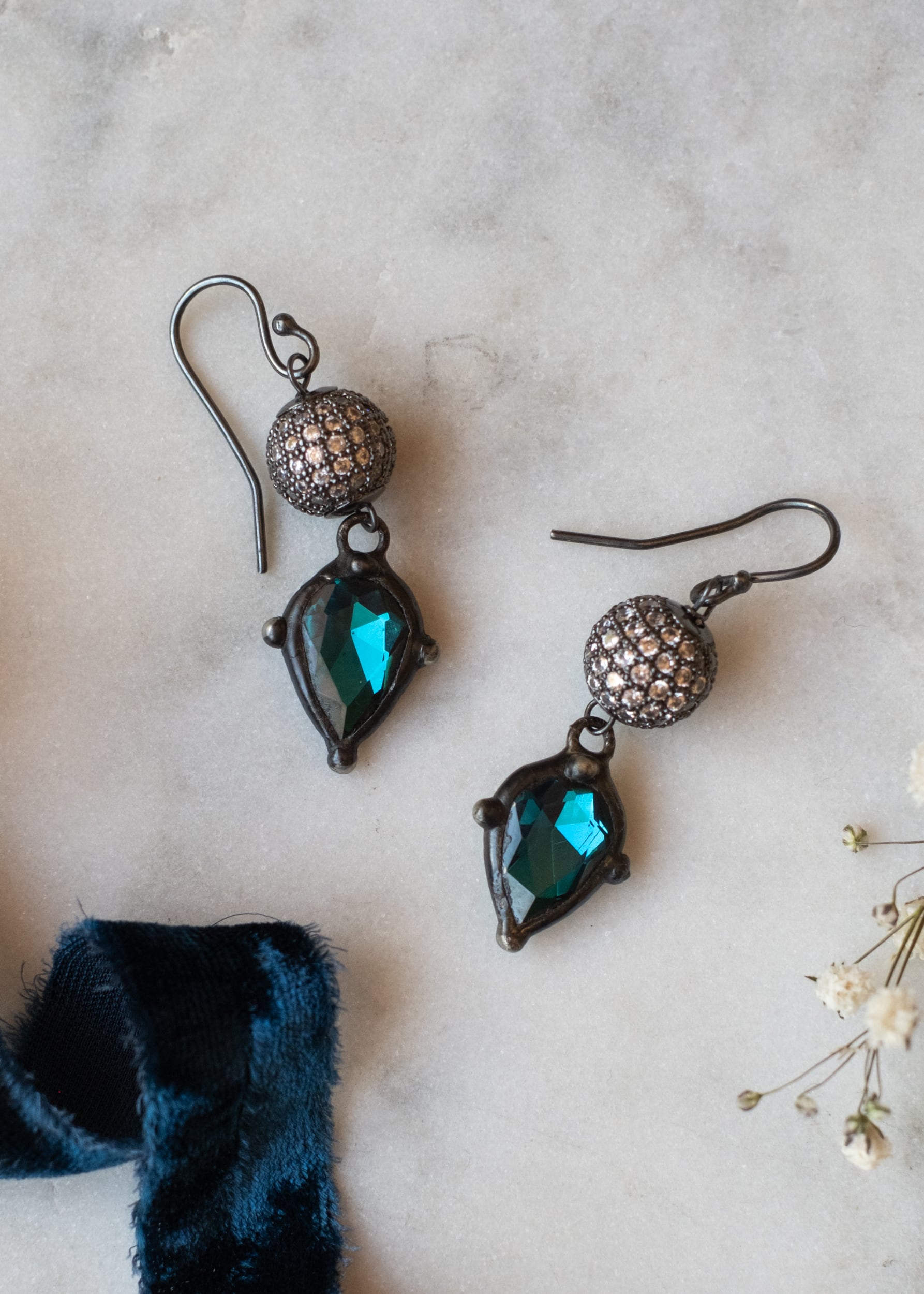 Teal Crystal Drop Earrings by Atelier 363, photo a