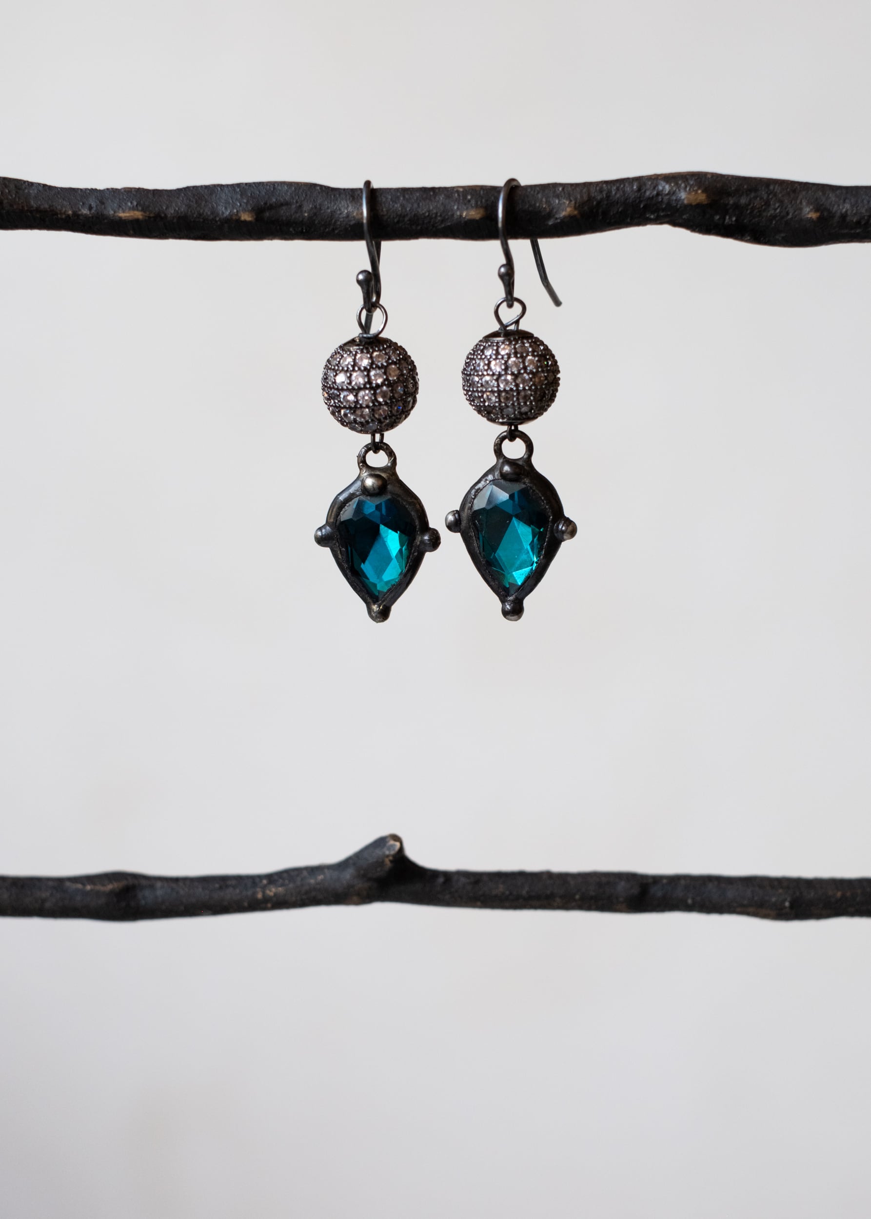 Teal Crystal Drop Earrings by Atelier 363, photo d