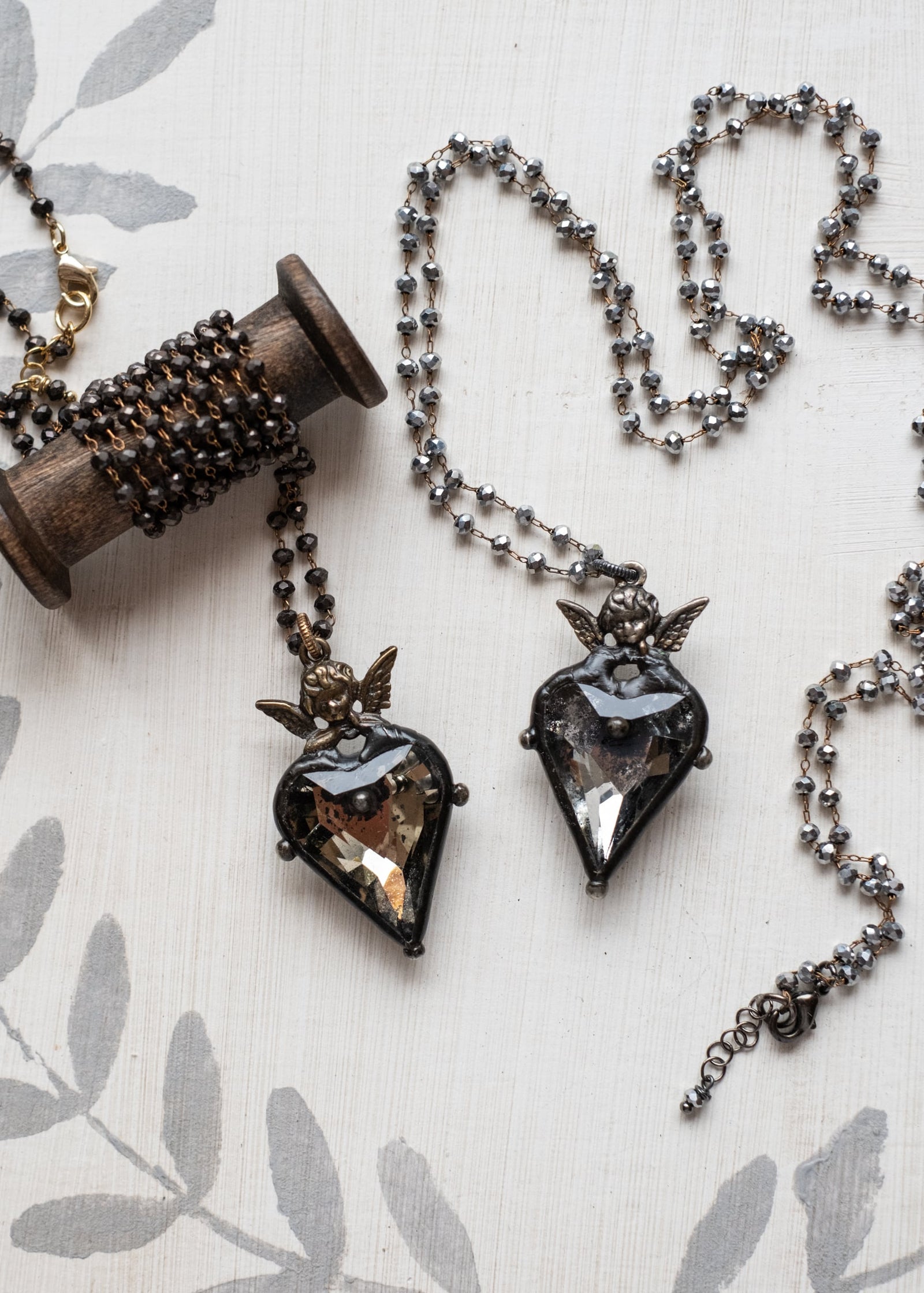 Vintage Angel Crystal Heart Necklace