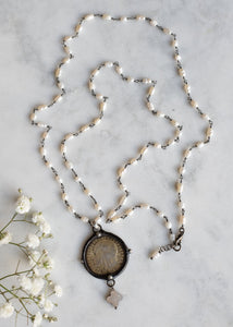 Radiant Madonna Pearl Medallion Necklace by Atelier 363, photo c