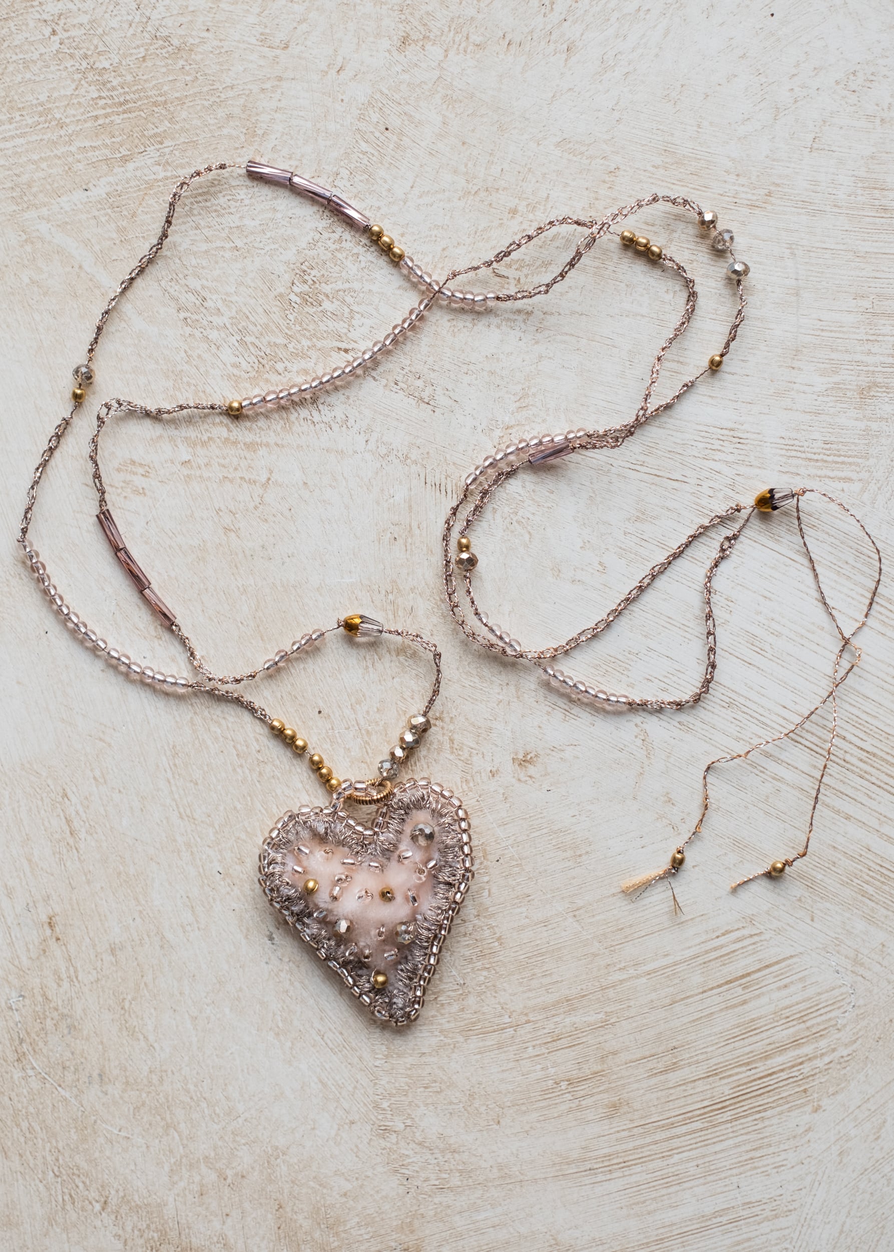 Powder Pink Velvet Heart Necklace by Atelier 363, photo c