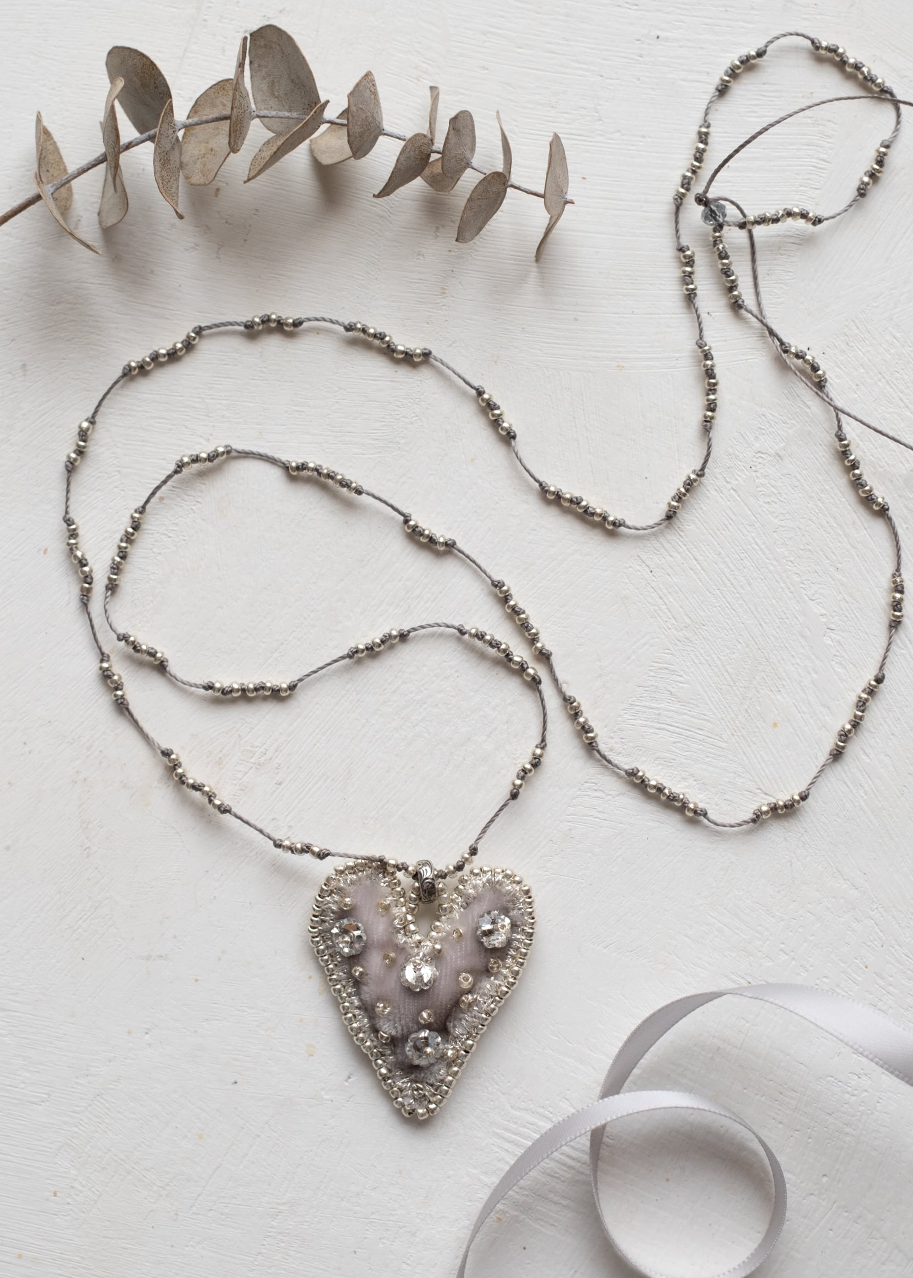 Silver Blossom Velvet Heart Necklace by Atelier 363, photo a