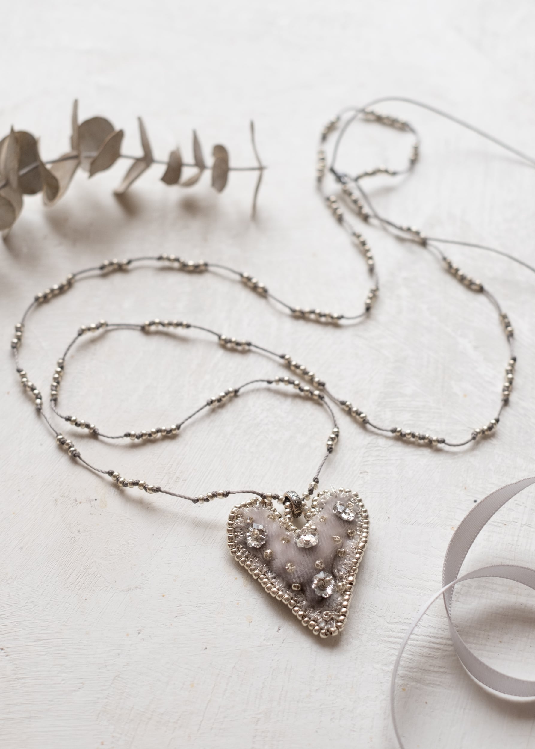 Silver Blossom Velvet Heart Necklace by Atelier 363, photo b