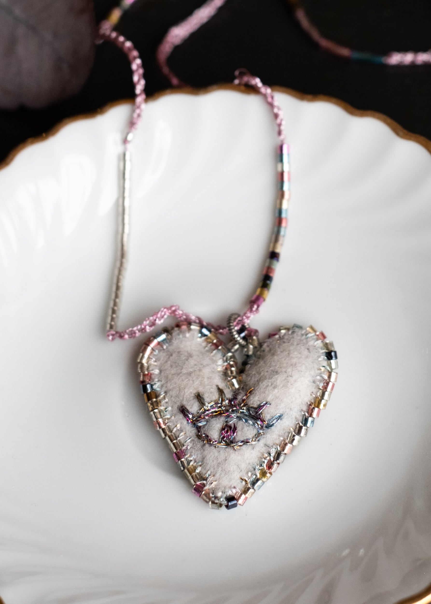 Rainbow Eye Felt Heart Necklace by Atelier 363, photo a