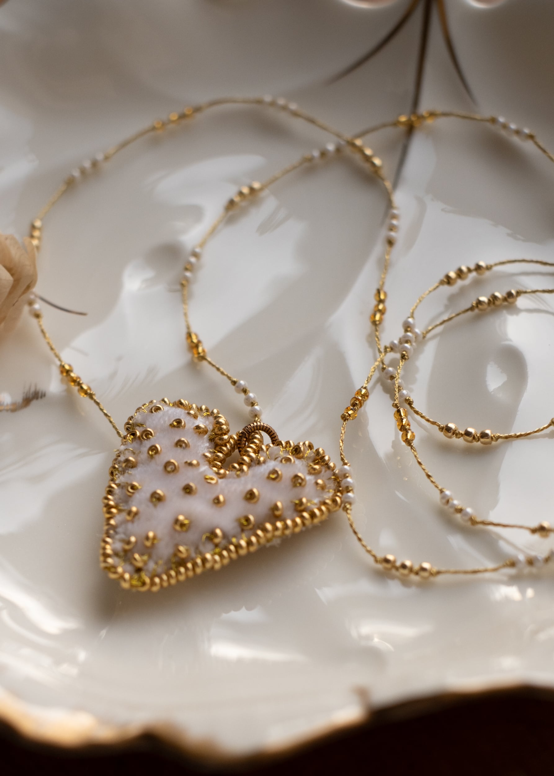 Cream and Gold Velvet Heart Necklace by Atelier 363, photo b