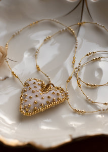 Cream and Gold Velvet Heart Necklace by Atelier 363, photo b