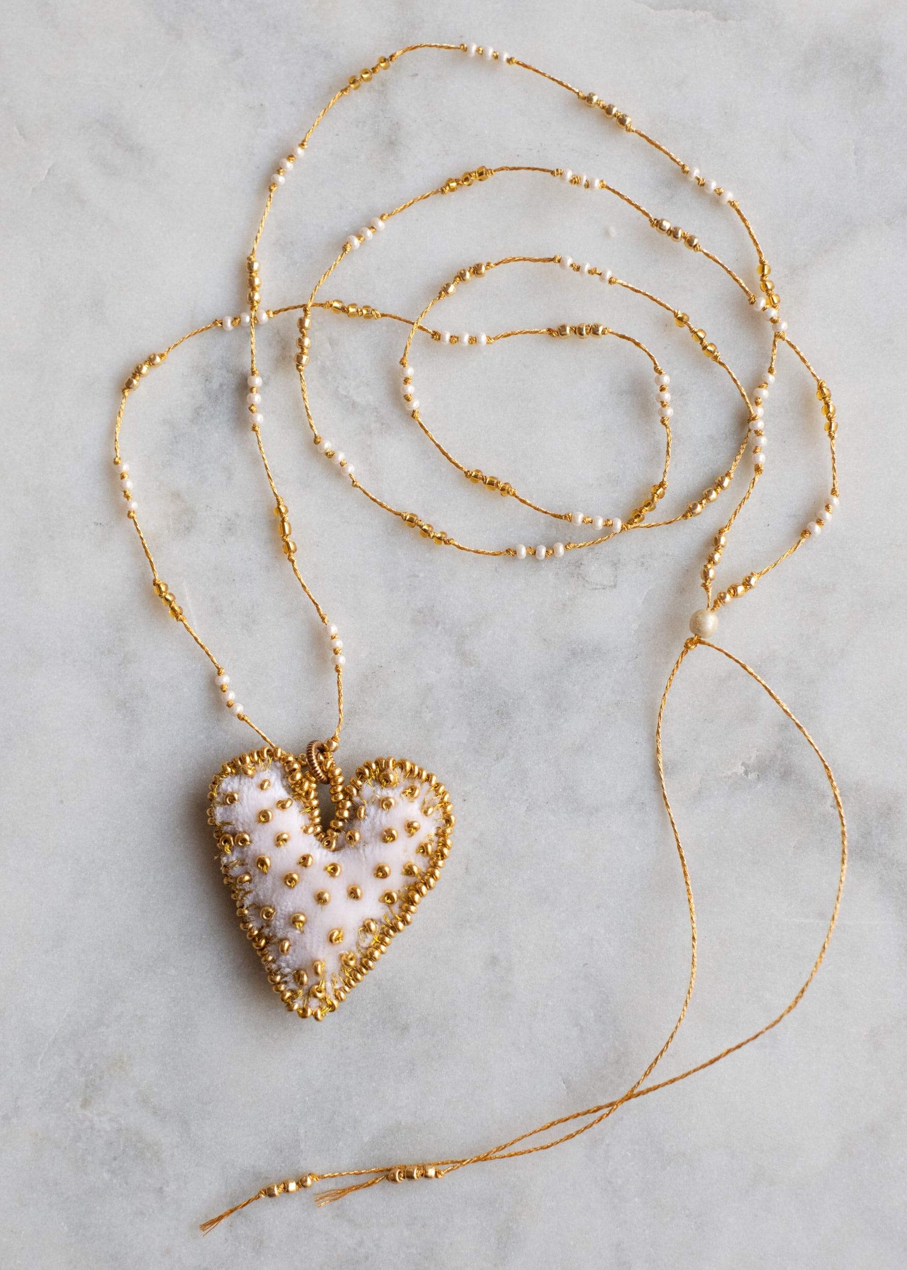 Cream and Gold Velvet Heart Necklace by Atelier 363, photo e