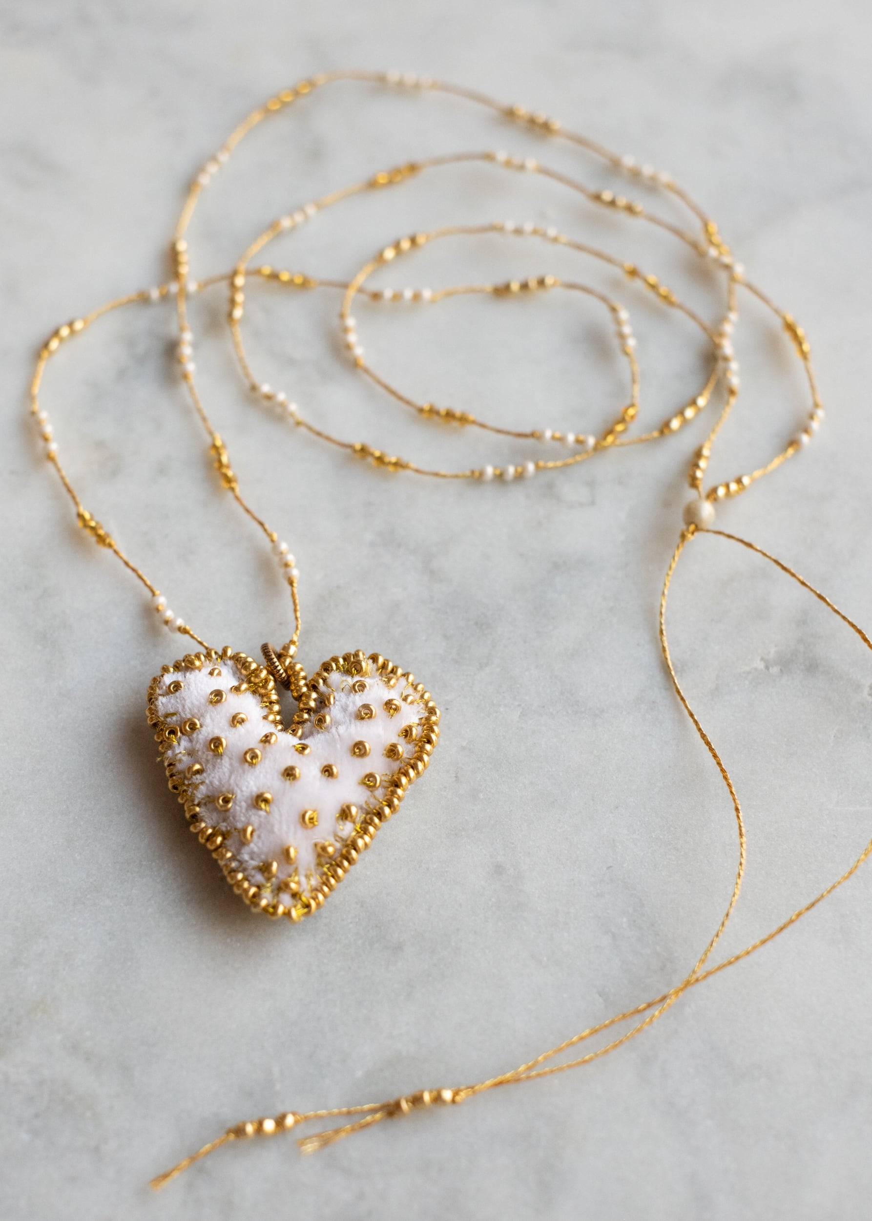 Cream and Gold Velvet Heart Necklace by Atelier 363, photo f