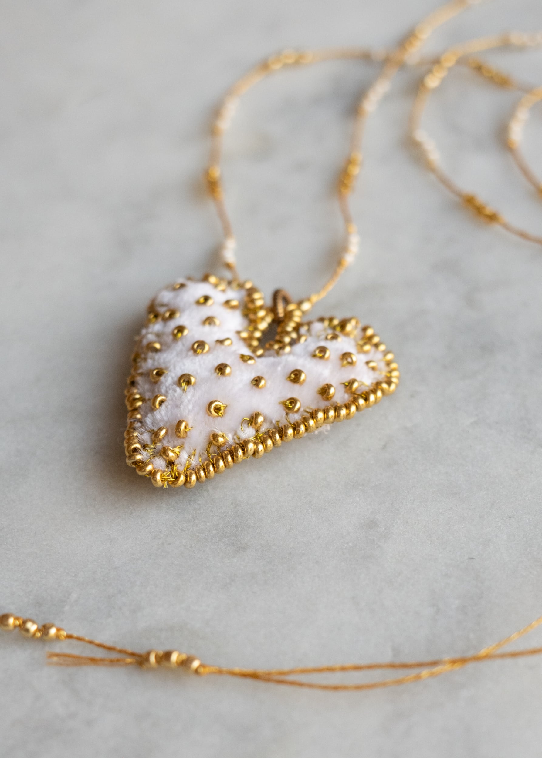 Cream and Gold Velvet Heart Necklace by Atelier 363, photo g