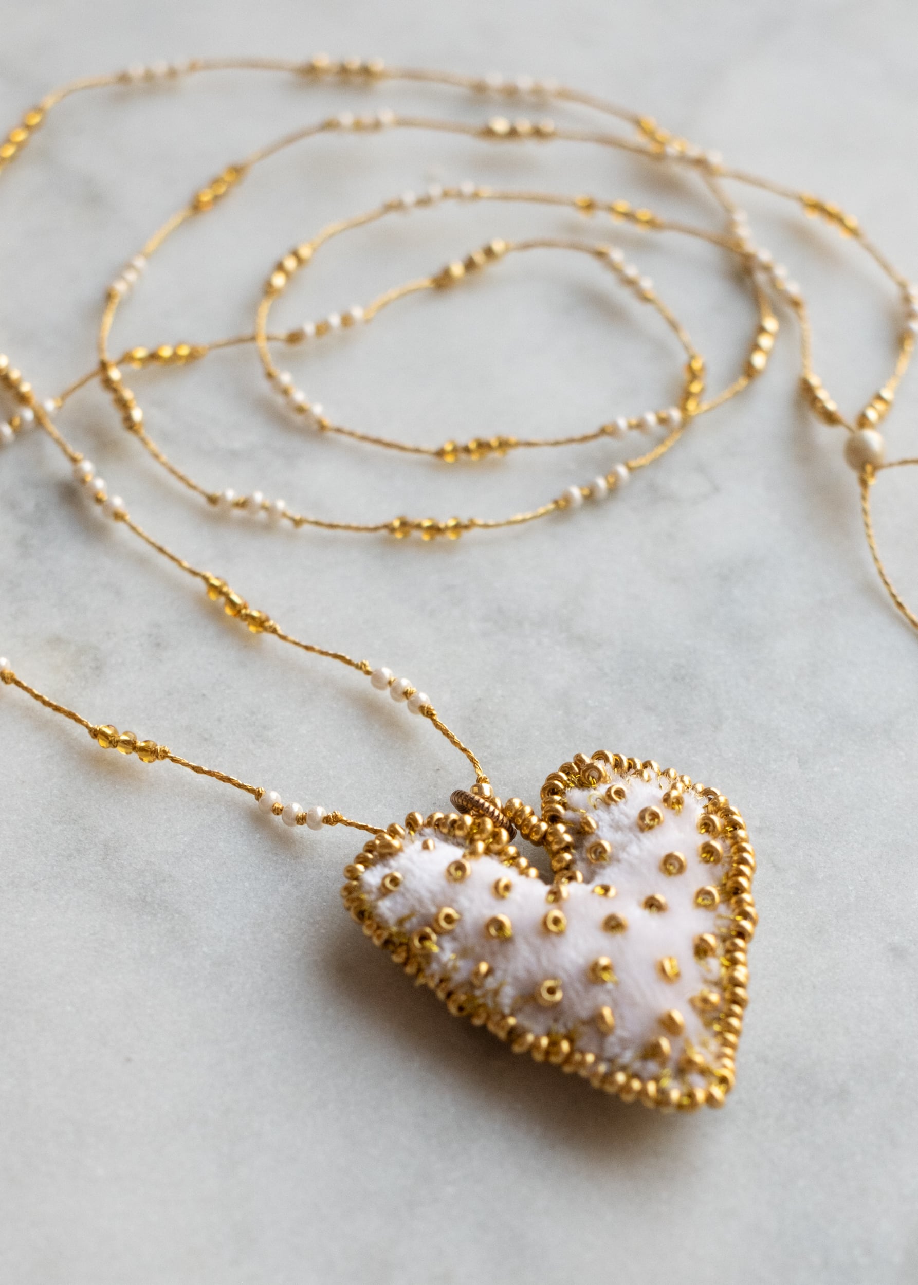 Cream and Gold Velvet Heart Necklace by Atelier 363, photo h